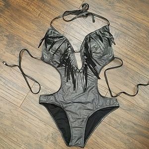 Black Metallic One Piece Swimsuit Small